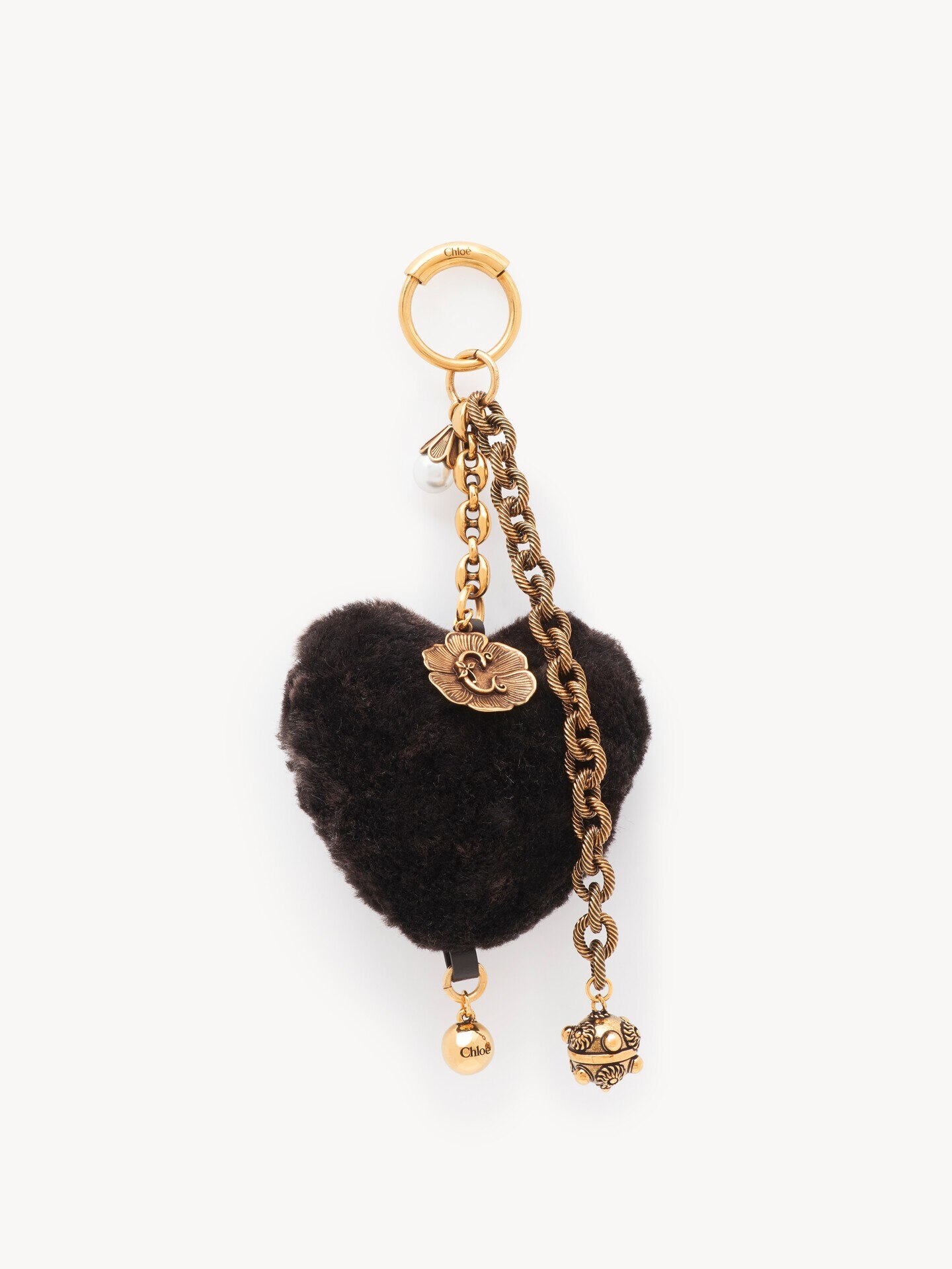 Chlo&eacute; Symbols Heart Shearling bag charm in brass - 1