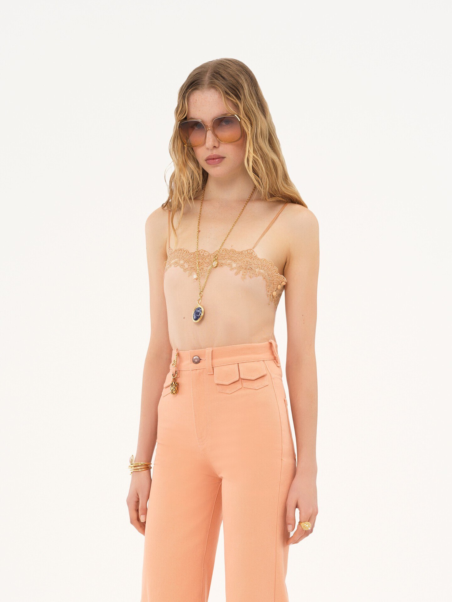 Fitted tank top in embroidered lace - 4