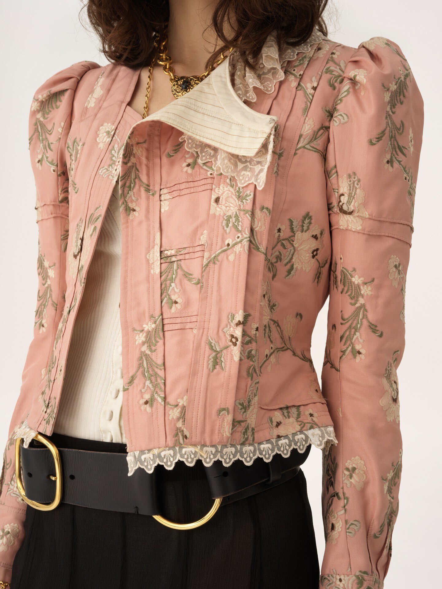 Chaqueta ajustada de jacquard de tafet&aacute;n y encaje - 6