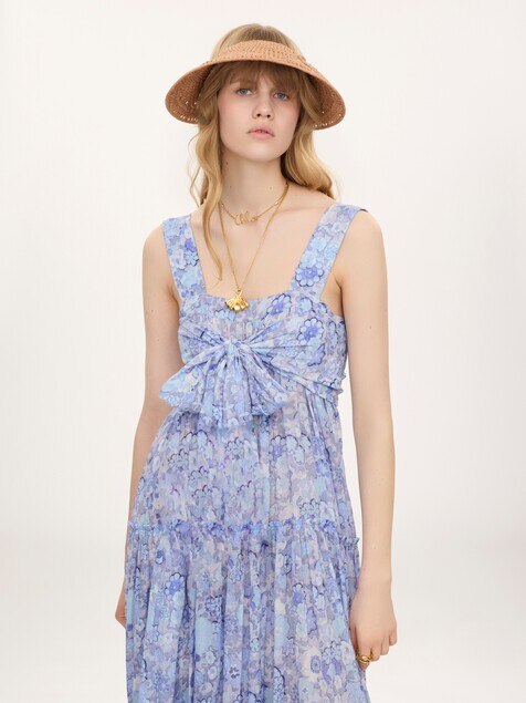 Tiered long dress in cotton voile