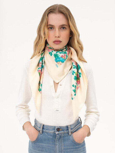 The Chlo&eacute; Peonies square scarf in silk twill