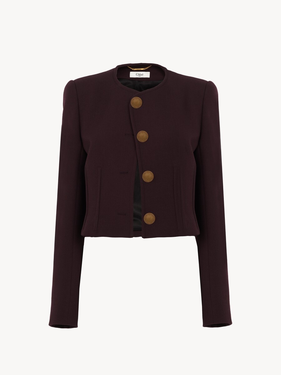 Collarless cropped jacket in wool cr&ecirc;pe - 2