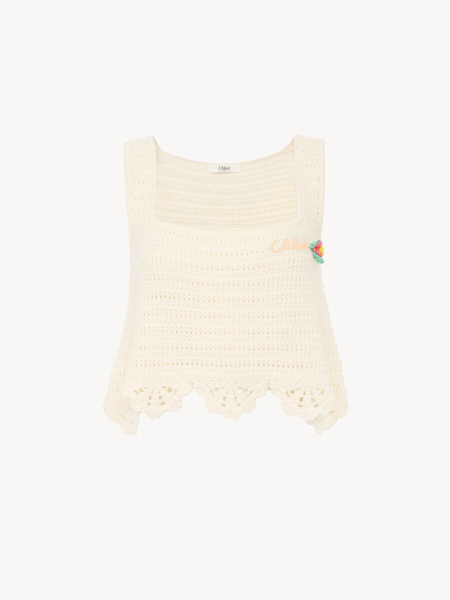 Sleeveless cropped top in crochet knit - 2
