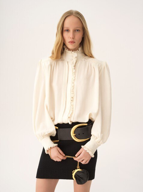Oversized ruffled blouse in silk jacquard