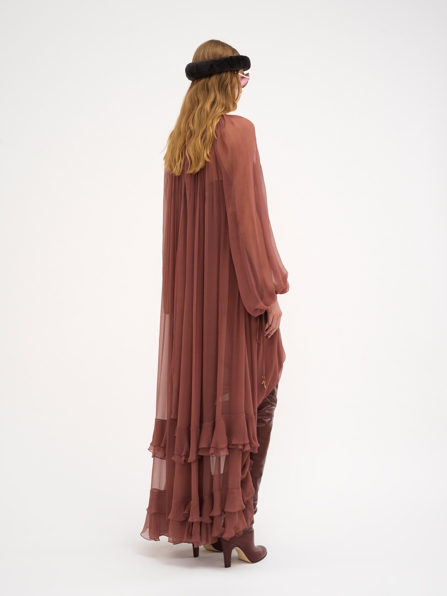 Gathered long dress in silk mousseline - 7
