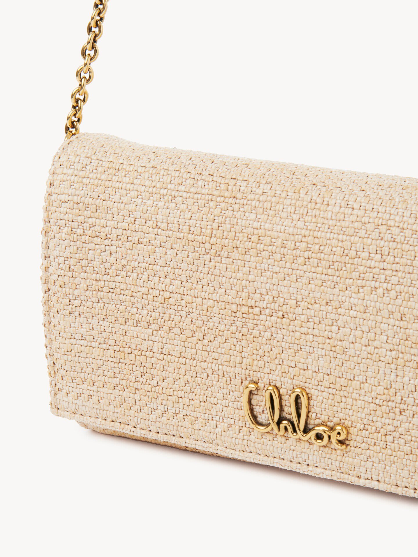 Chloé Iconic flap wallet on chain in raffia-effect fibres - 6