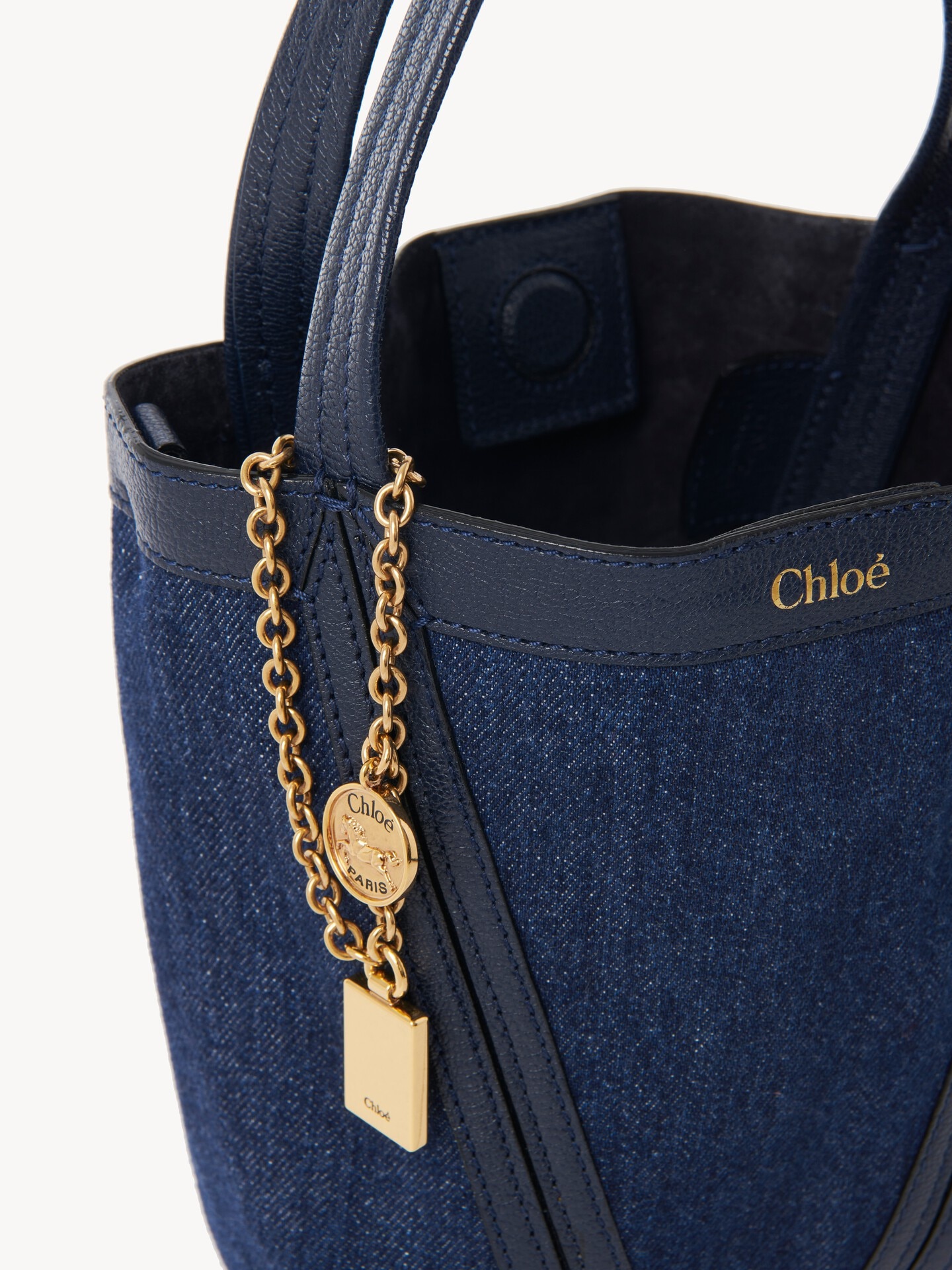 Small Chloé Spin tote bag in denim - 7