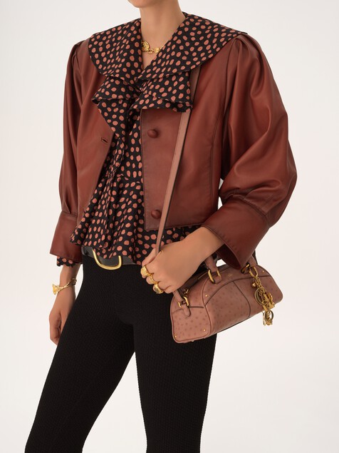 Bolso bowling Chlo&eacute; peque&ntilde;o de cuero efecto avestruz