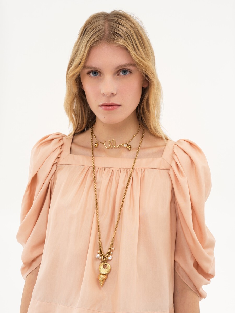 Puff-sleeve pleated top in silk poplin - 6