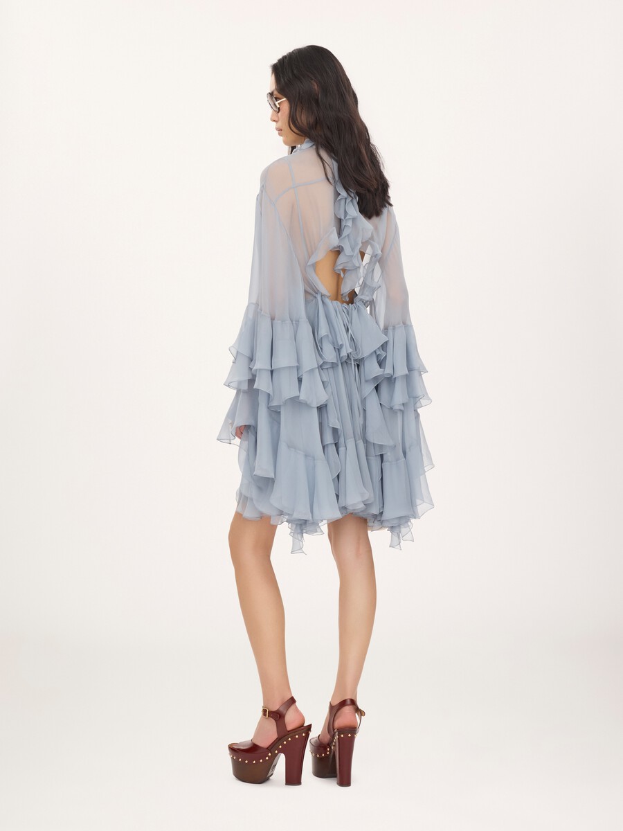 Ruffled mini dress in silk mousseline - 5