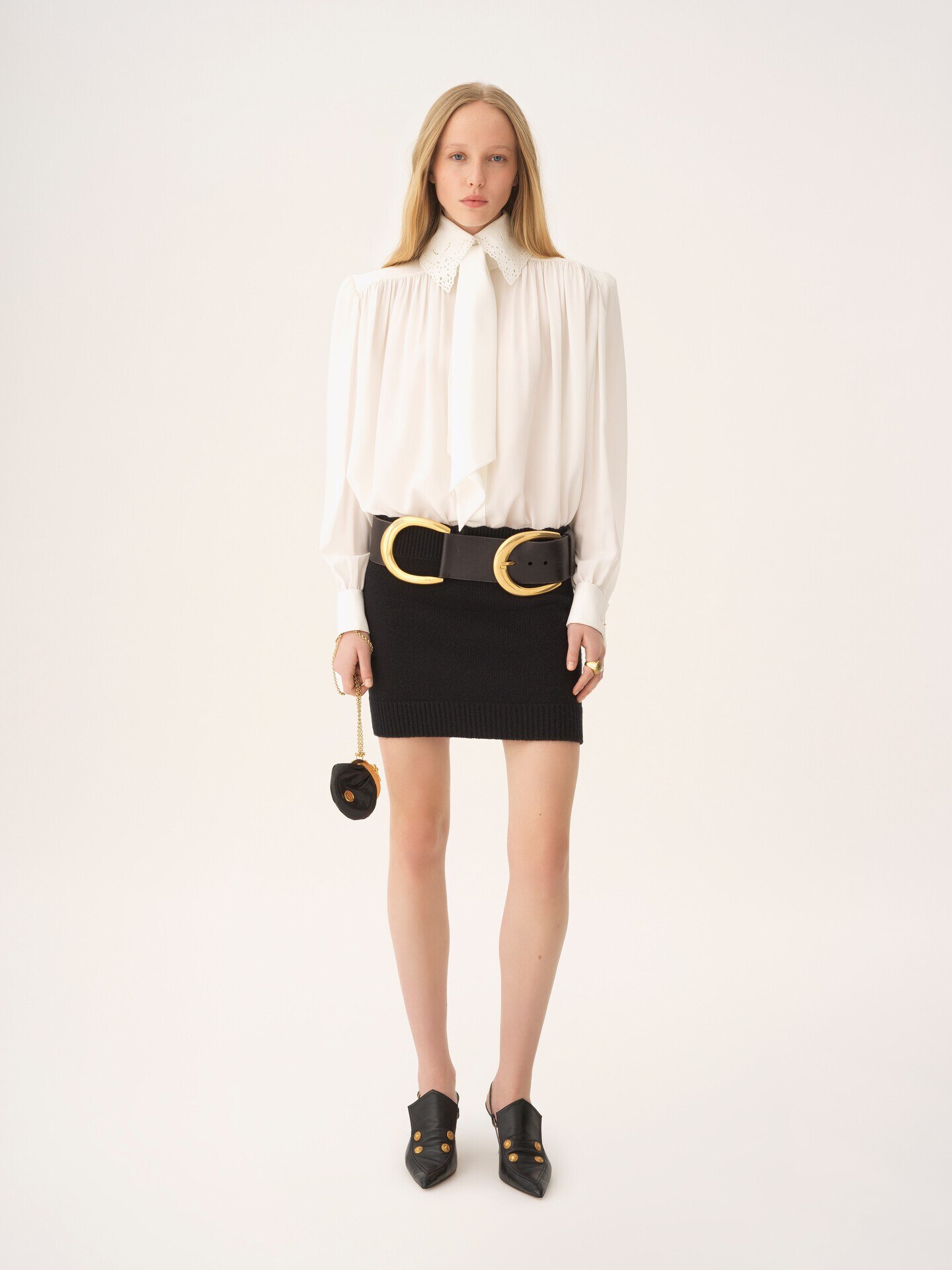 Gathered scarf-tie blouse in crêpe de chine & lace - 3