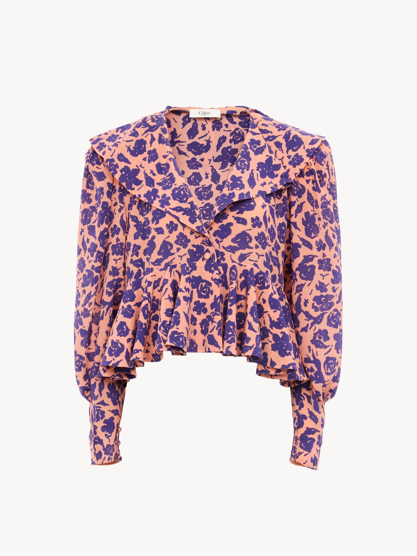 V-neck ruffled top in crêpe de chine - 2