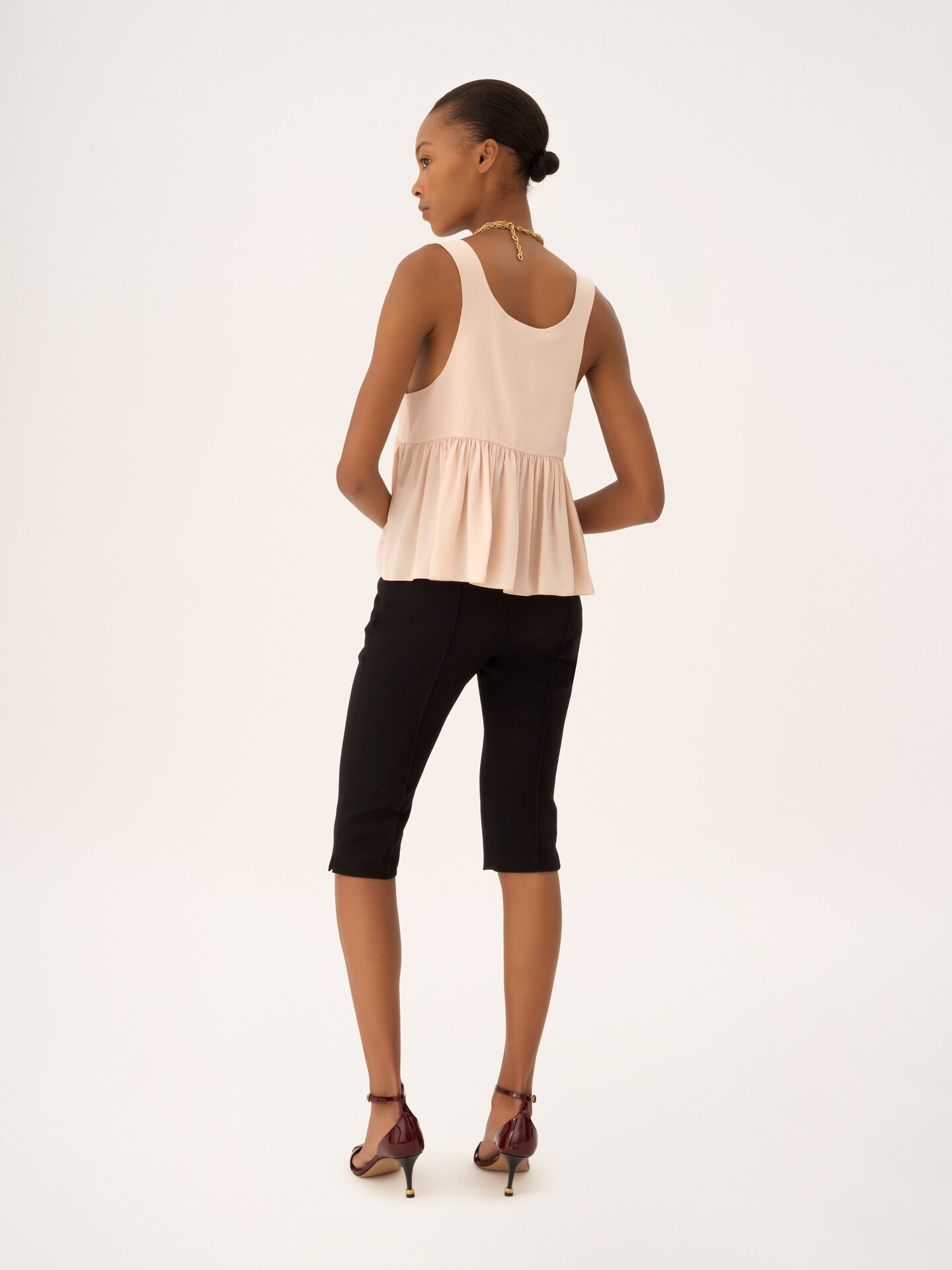 Gathered sleeveless top in crêpe de chine - 5