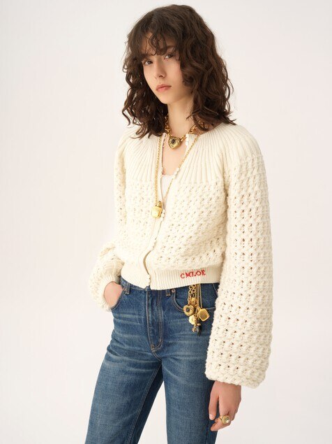 Round-neck cardigan in a wool & cashmere knit