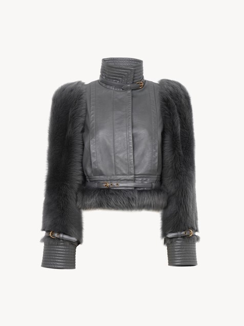 Chaqueta h&iacute;brida de cuello alto de cuero