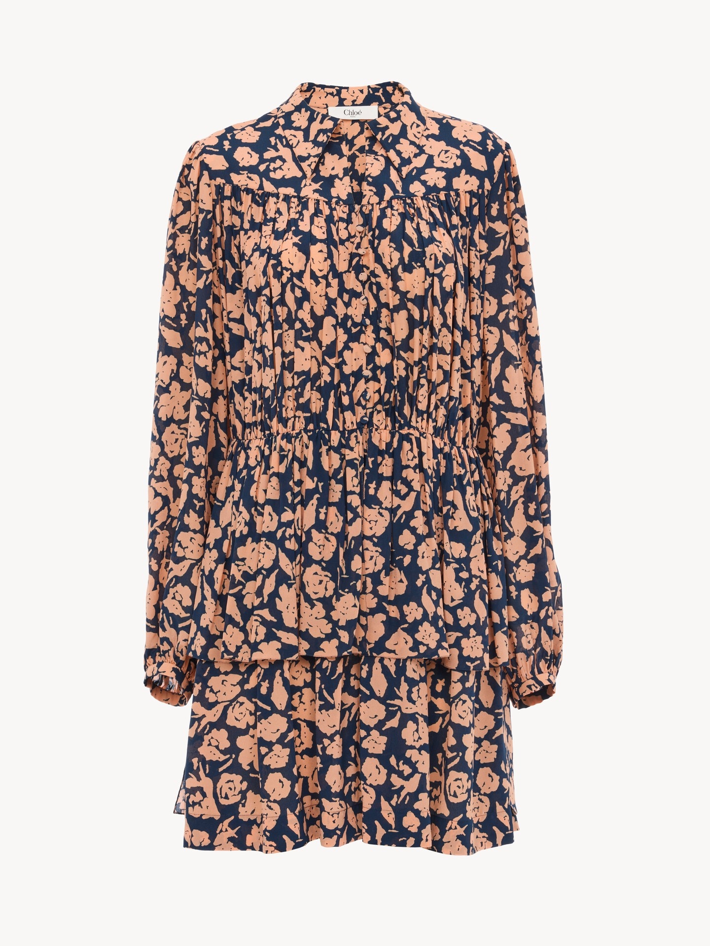 Gathered midi dress in cr&ecirc;pe de chine - 2