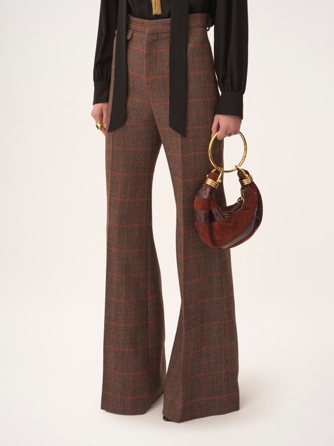 High-rise flared trousers in wool check
