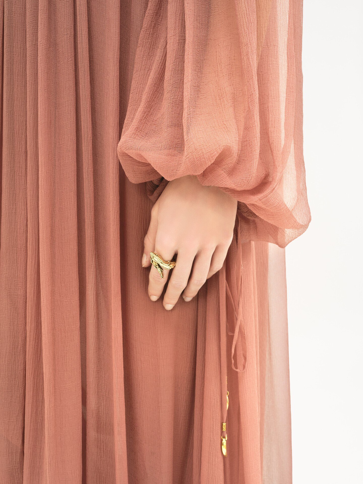 Gathered long dress in silk mousseline - 7