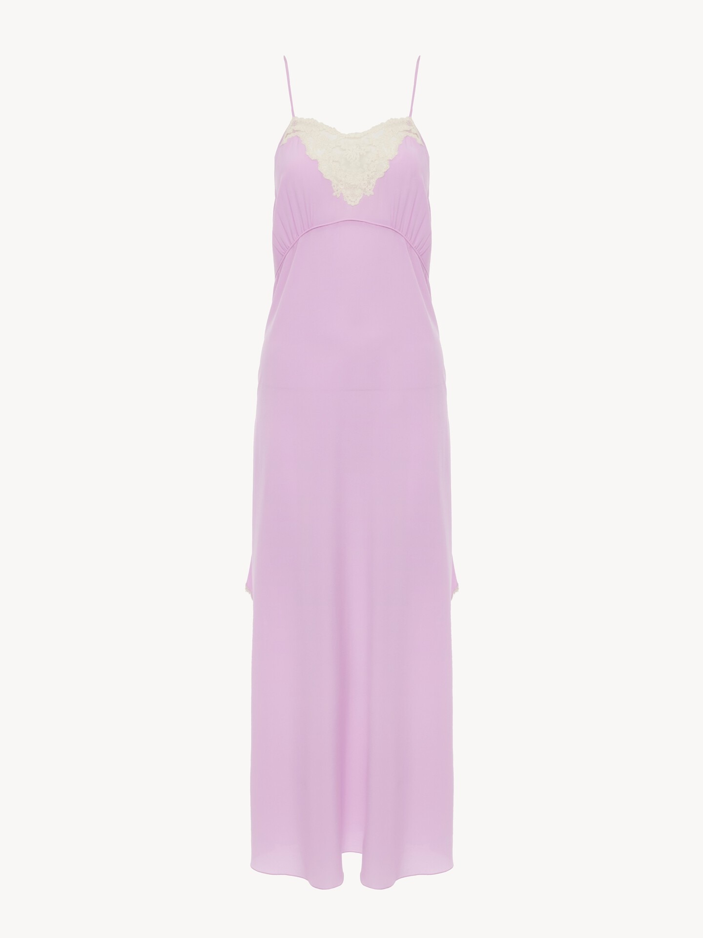 Thin-strap midi dress in crêpe de chine & lace - 1