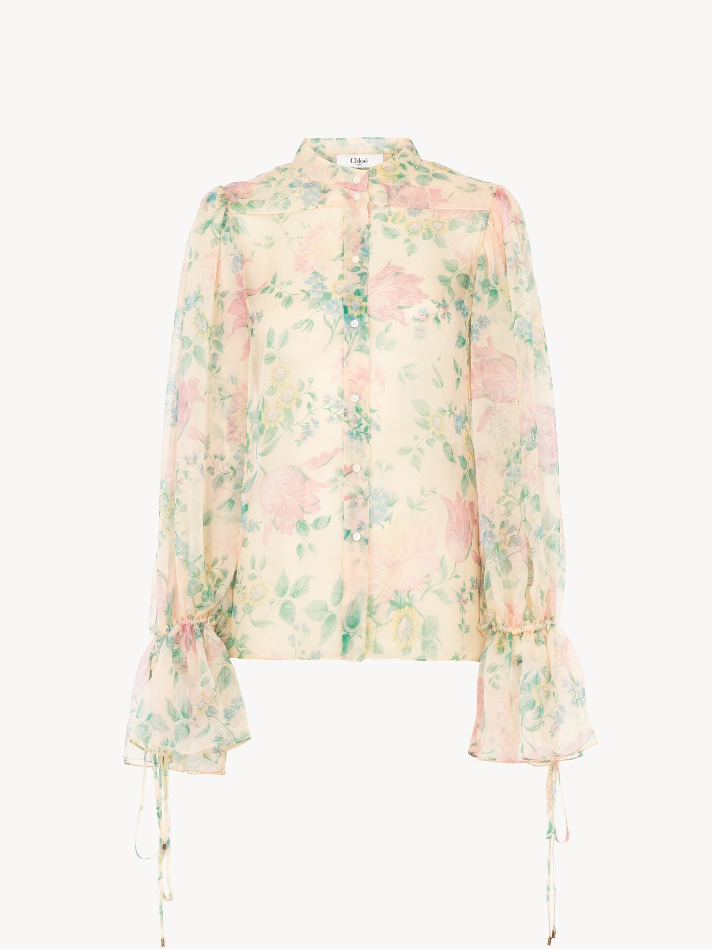 Puff-sleeve blouse in silk mousseline - 1