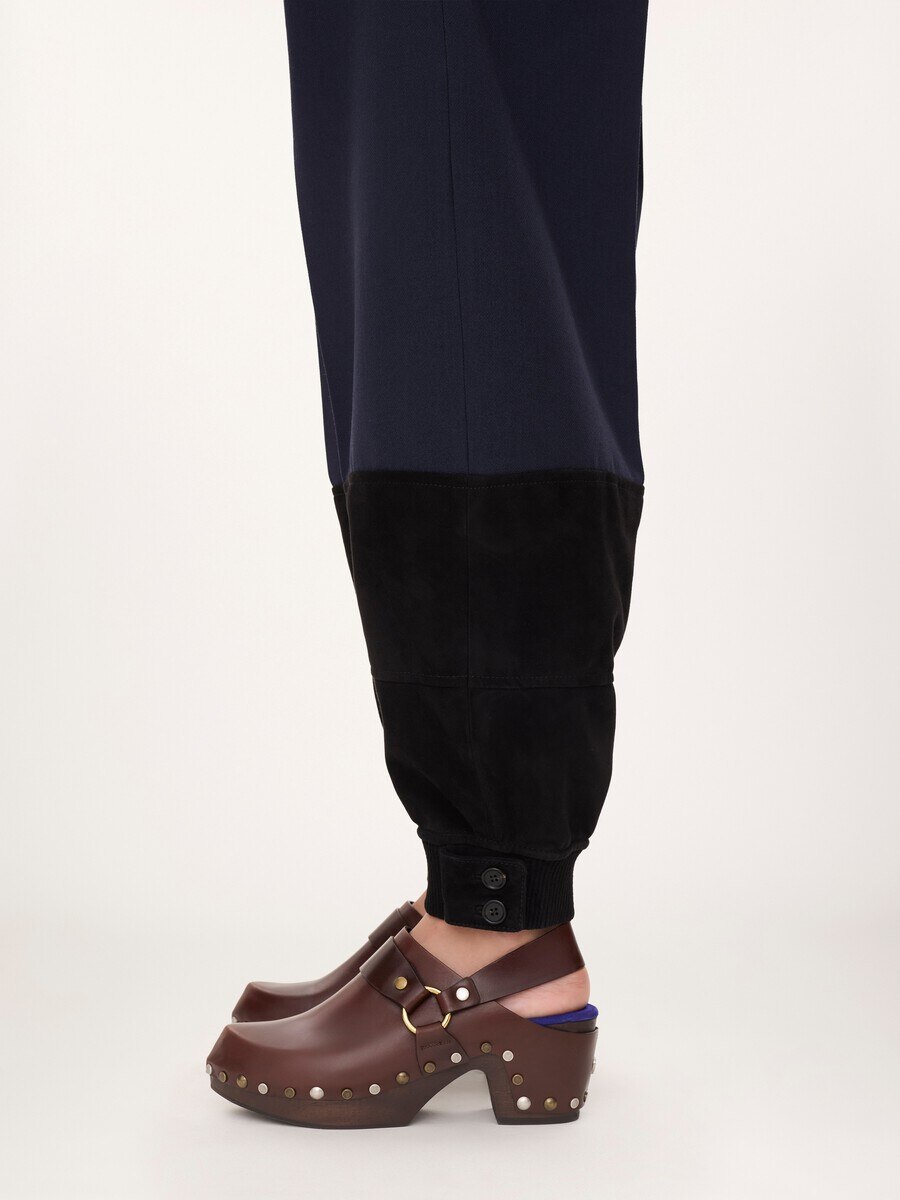 High-rise barrel pants in wool cr&ecirc;pe & suede leather - 7
