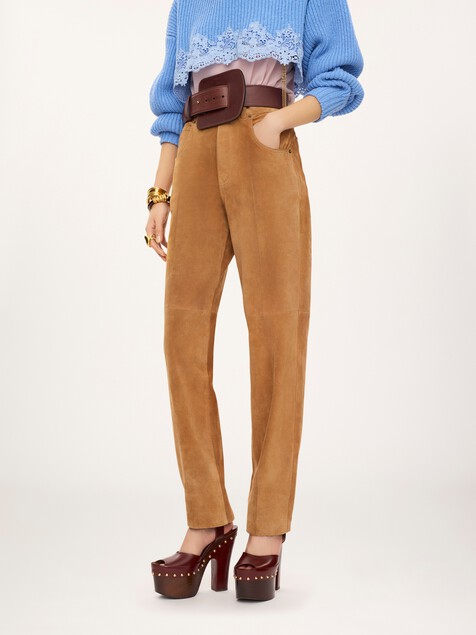 Pantalones rectos de ante