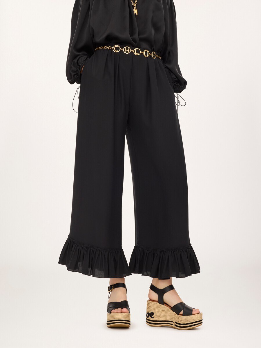 Cropped fluid pants in cr&ecirc;pe de chine - 5
