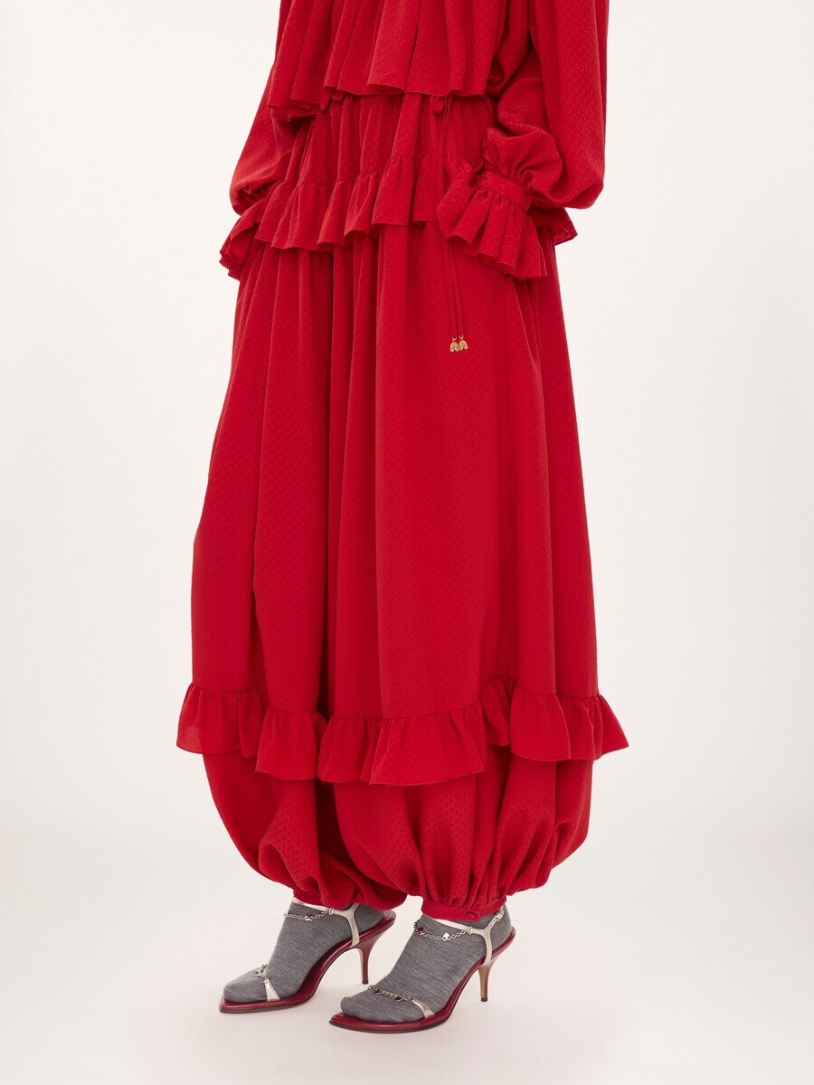 Fluid ruffled pants in silk jacquard - 6