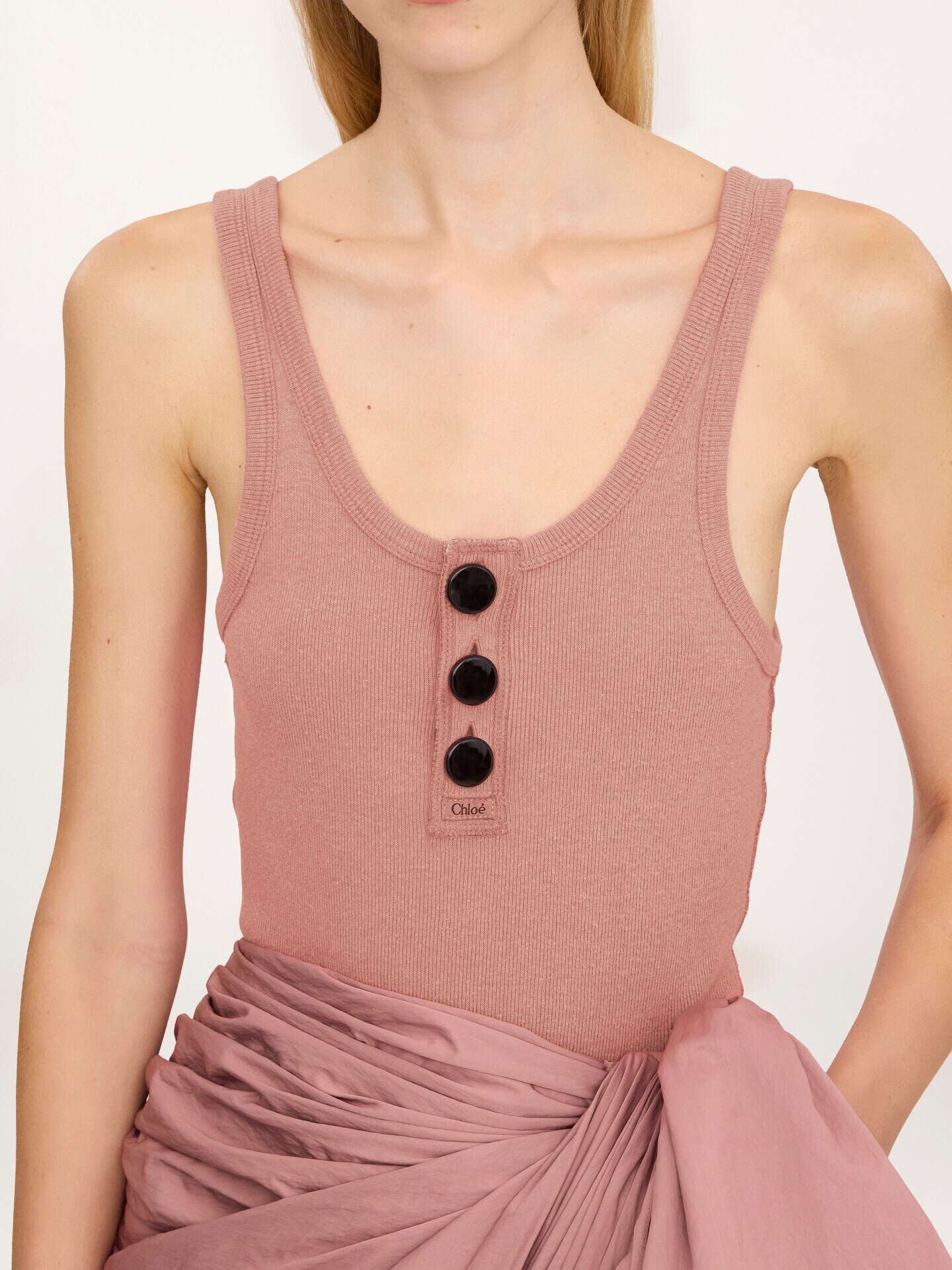 Fitted Henley tank top in cotton jersey - 6