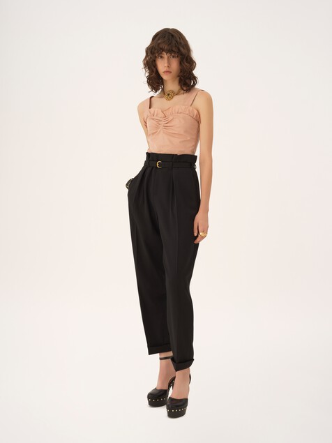 High-rise wide-leg trousers in wool grain de poudre