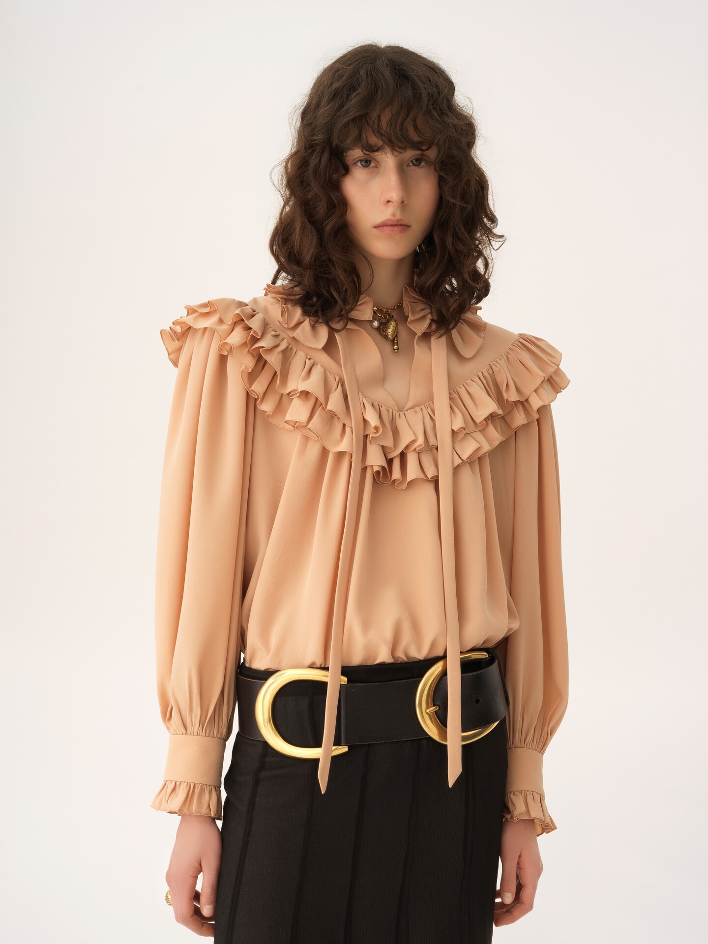 Oversized ruffle top in cr&ecirc;pe de chine - 6