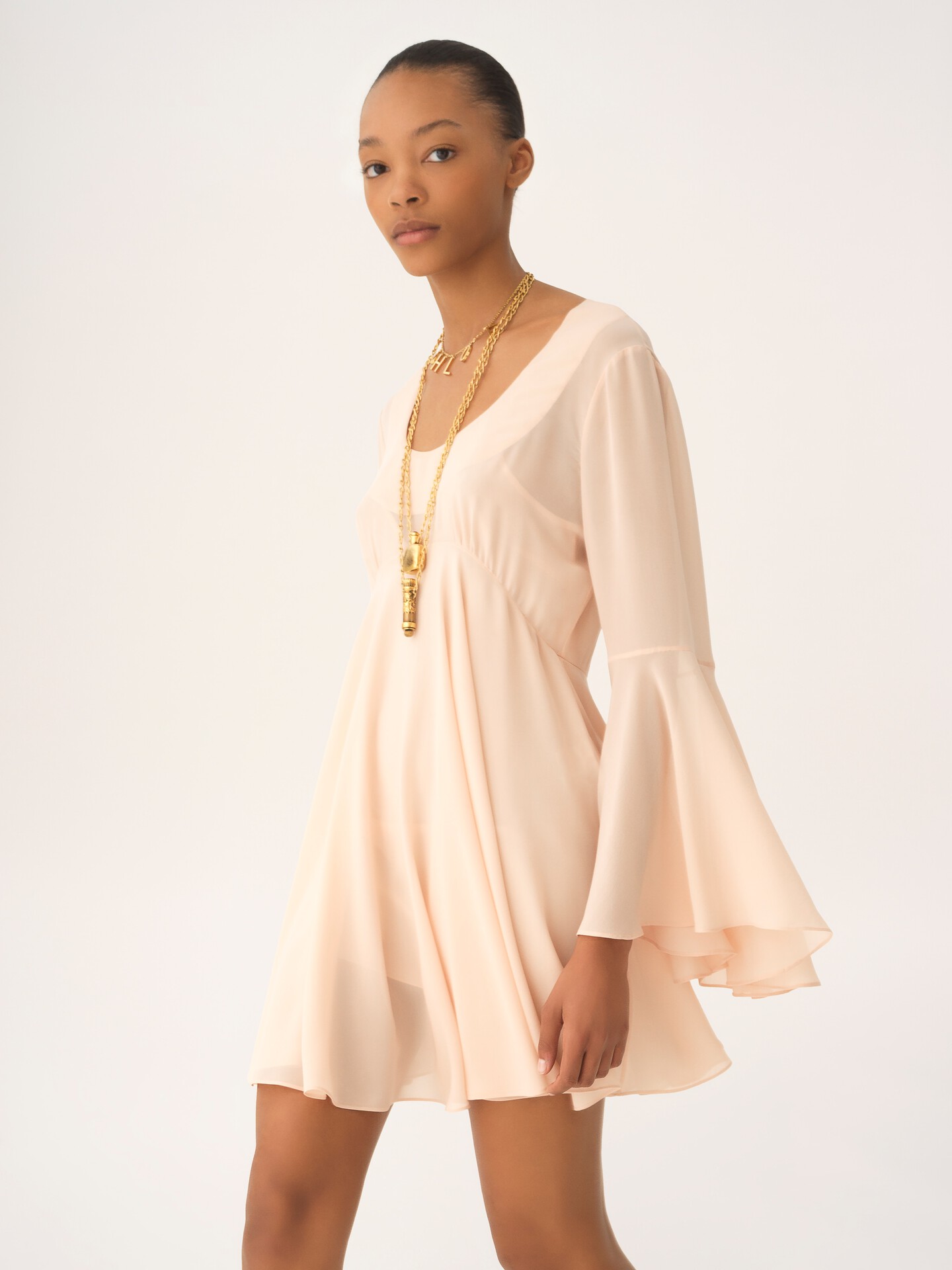Minivestido acampanado de georgette de seda - 4