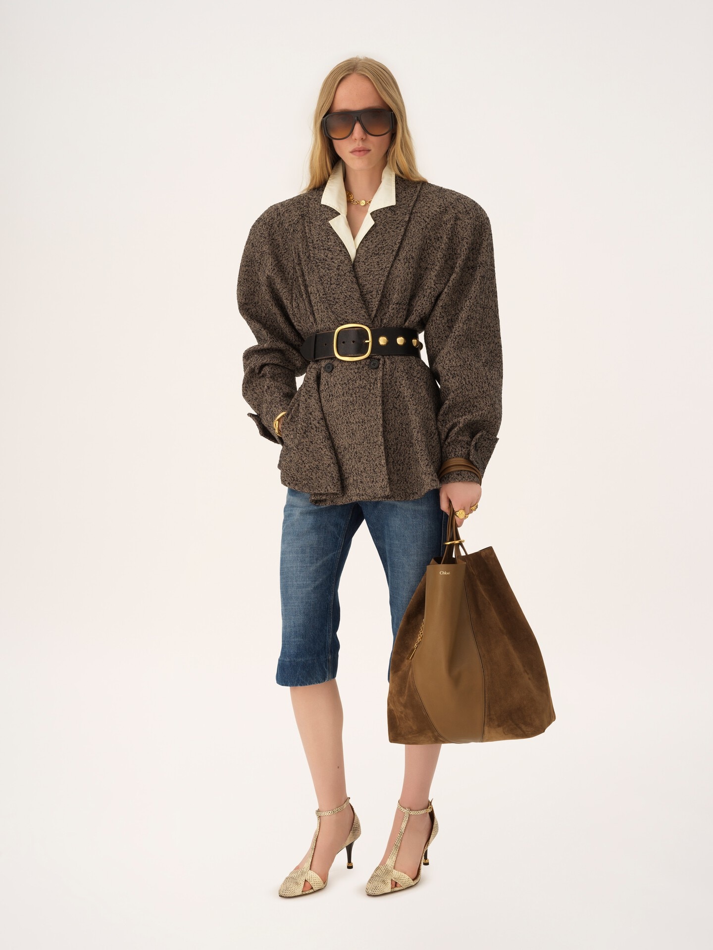 Large Chlo&eacute; Spin tote bag in grained & suede leather - 7