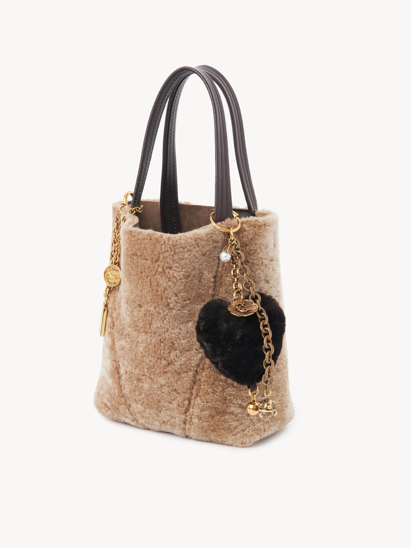 Chlo&eacute; Symbols Heart Shearling bag charm in brass - 3