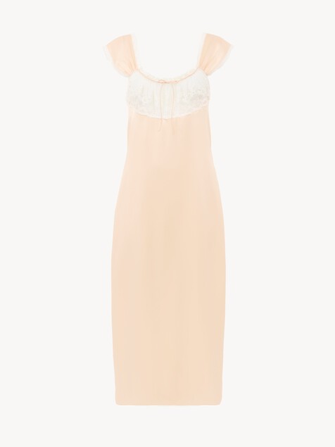 Lingerie dress in washed silk satin & lace