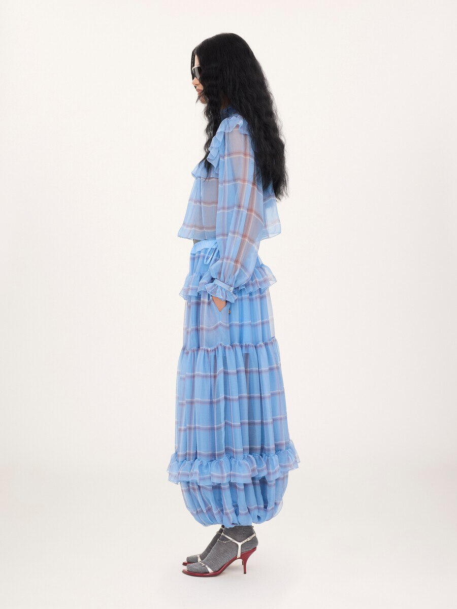 Fluid pleated pants in check silk mousseline - 7