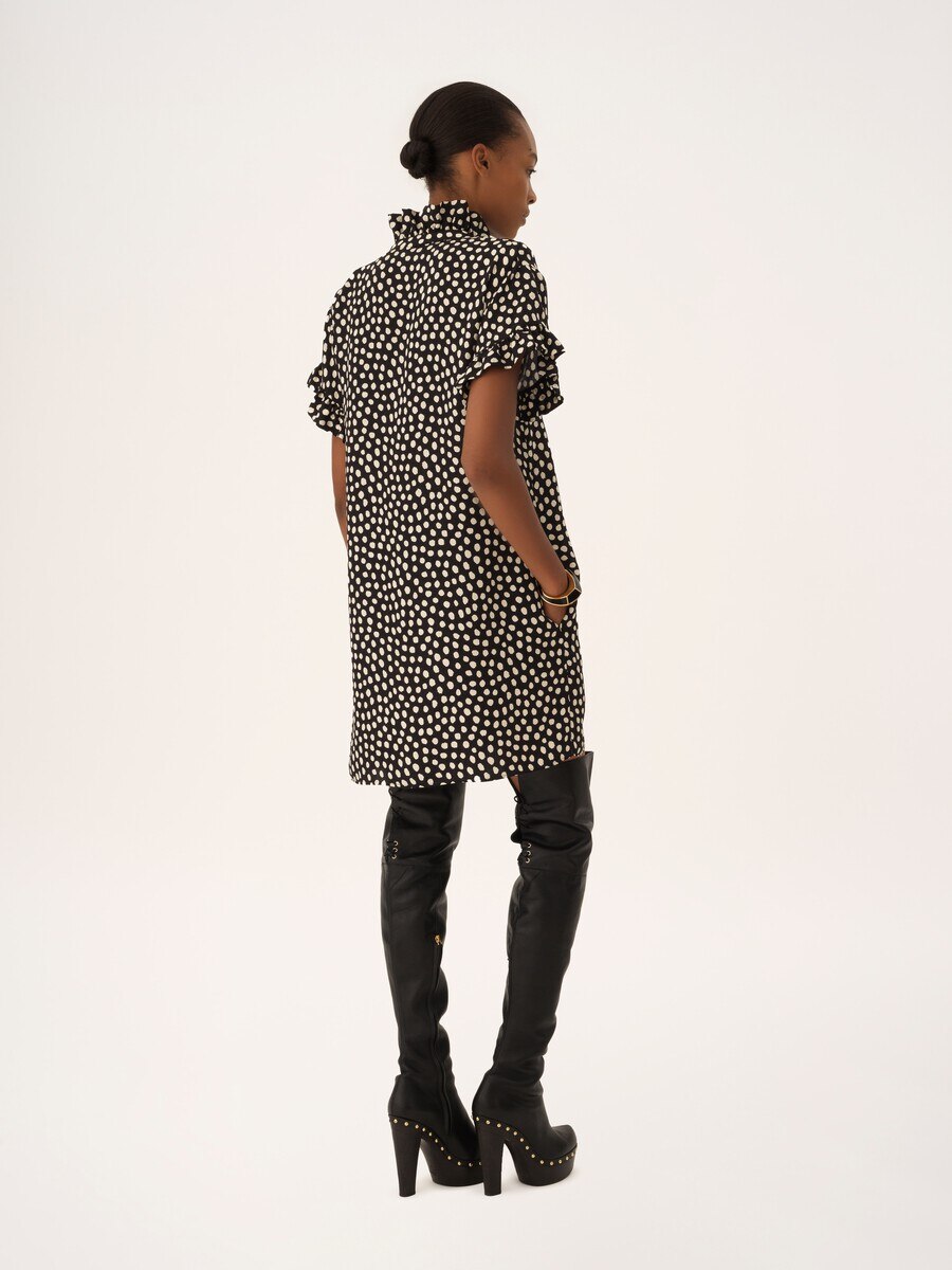 Short-sleeve mini dress in silk jacquard - 7