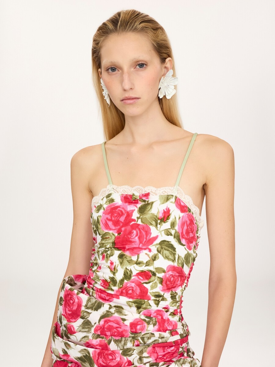 Rose-print ruched bodysuit - 6