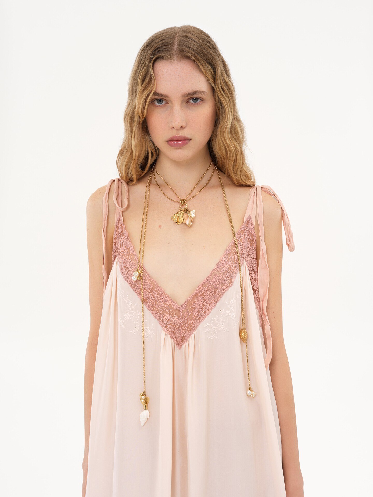 Long slip dress in silk habotai & lace - 5