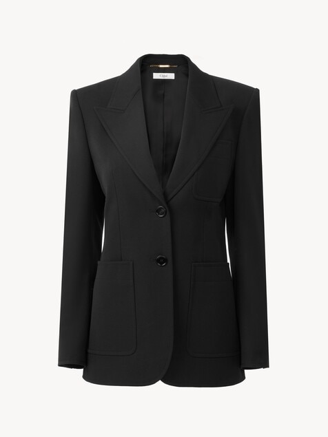 Single-breasted tailored jacket in wool grain de poudre