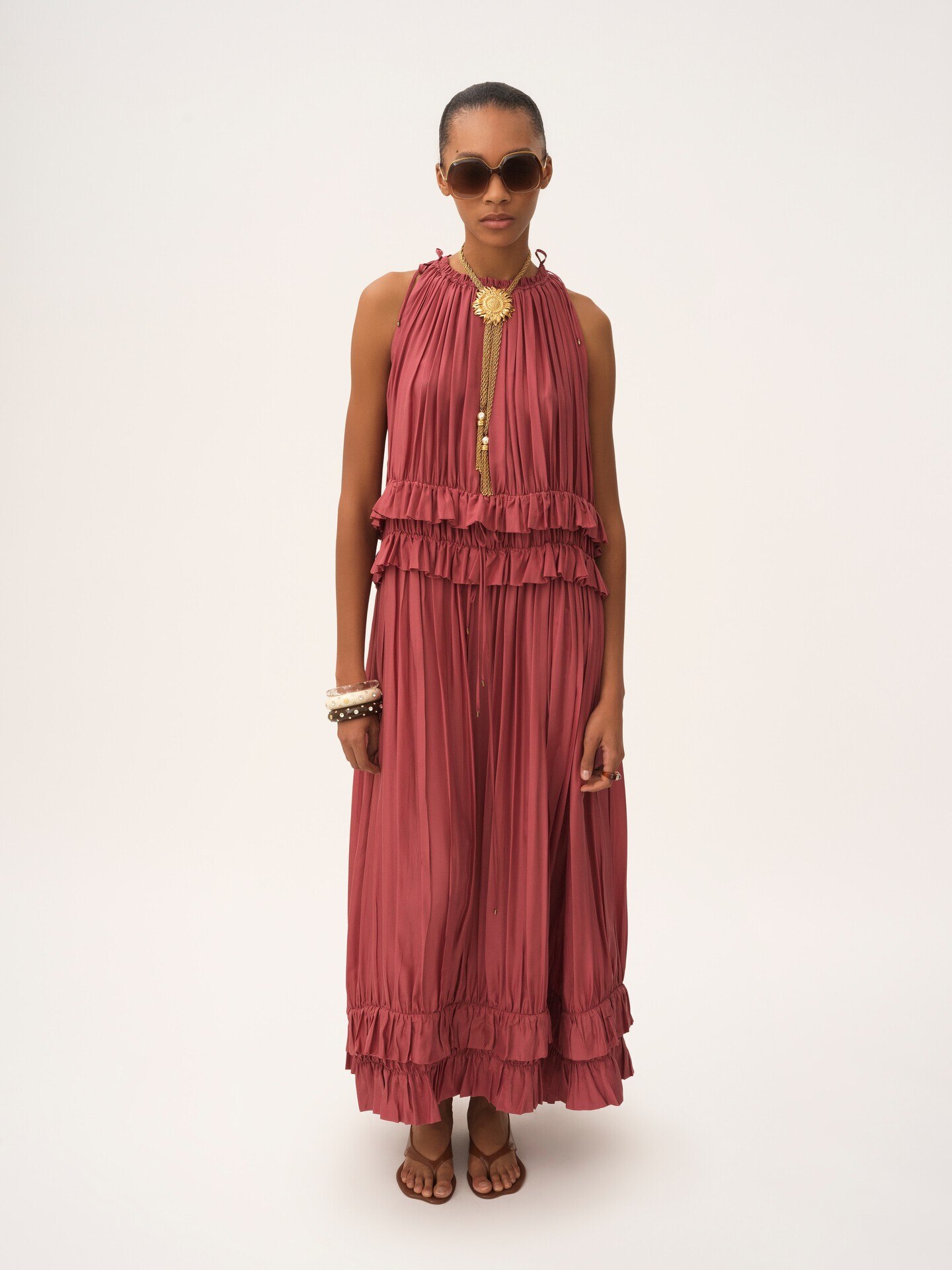 Sleeveless long dress in washed silk pongé - 3
