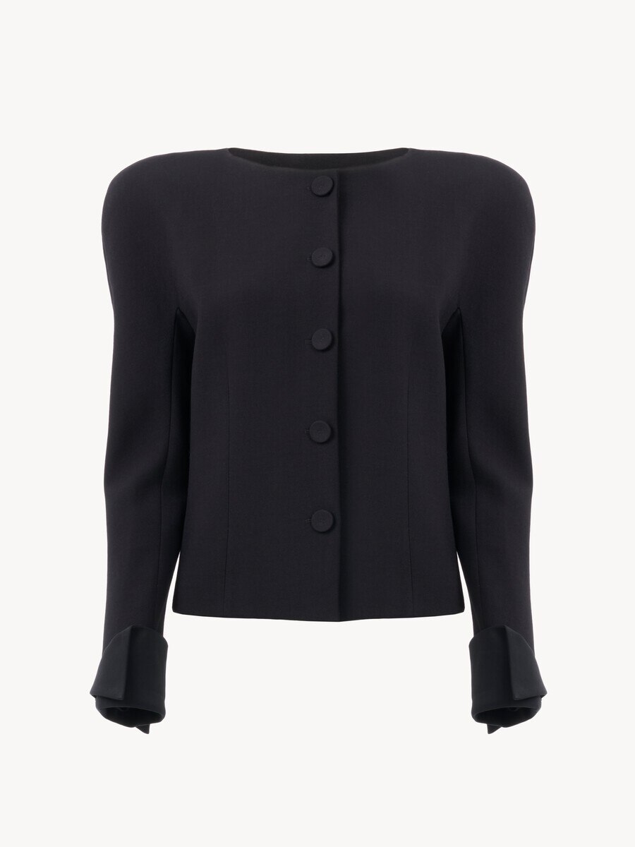 Collarless fitted jacket in wool cr&ecirc;pe - 2
