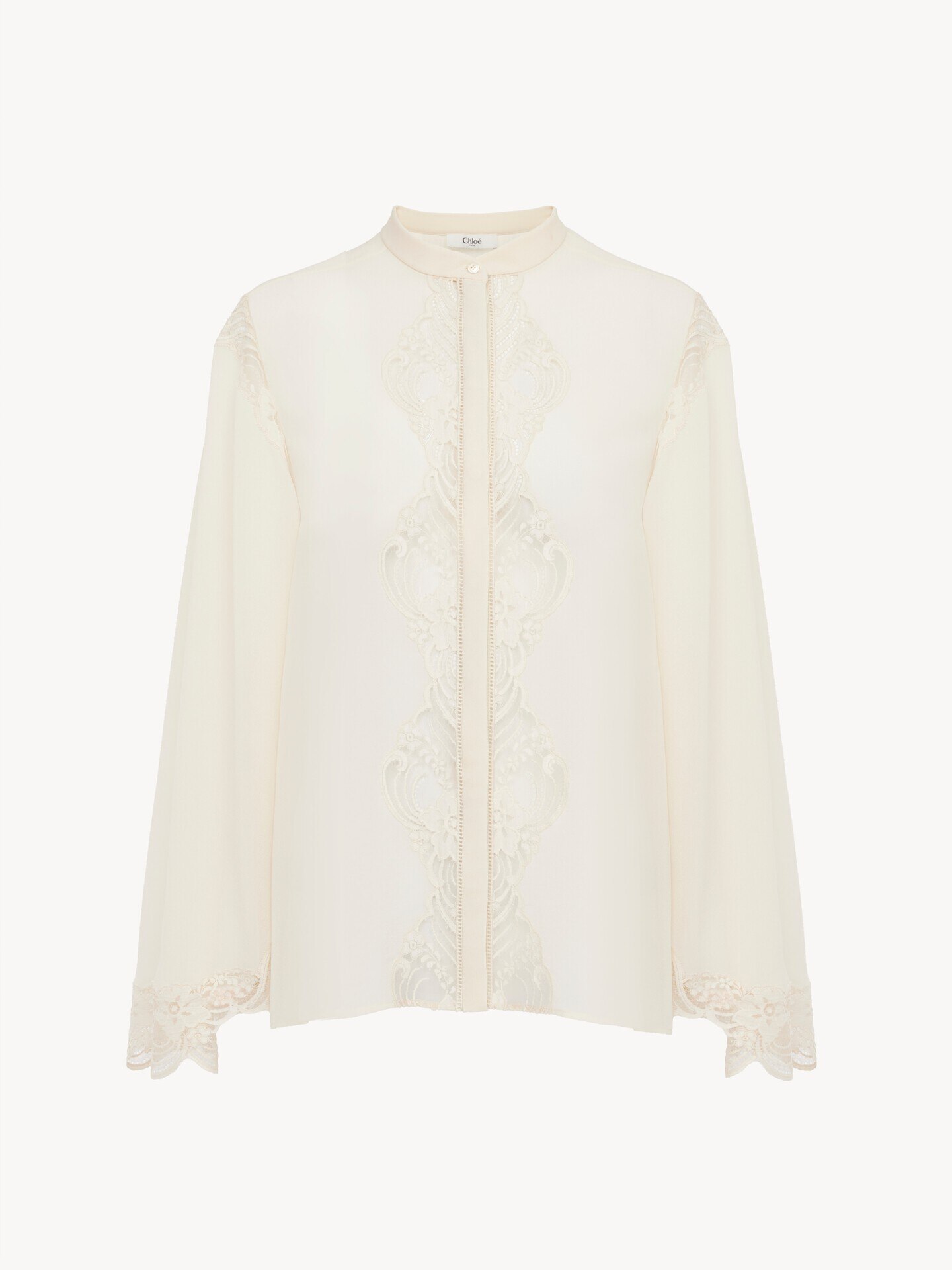 Fluid blouse in silk georgette & lace - 1