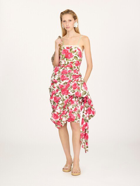 Knee-length wrap skirt in cotton poplin