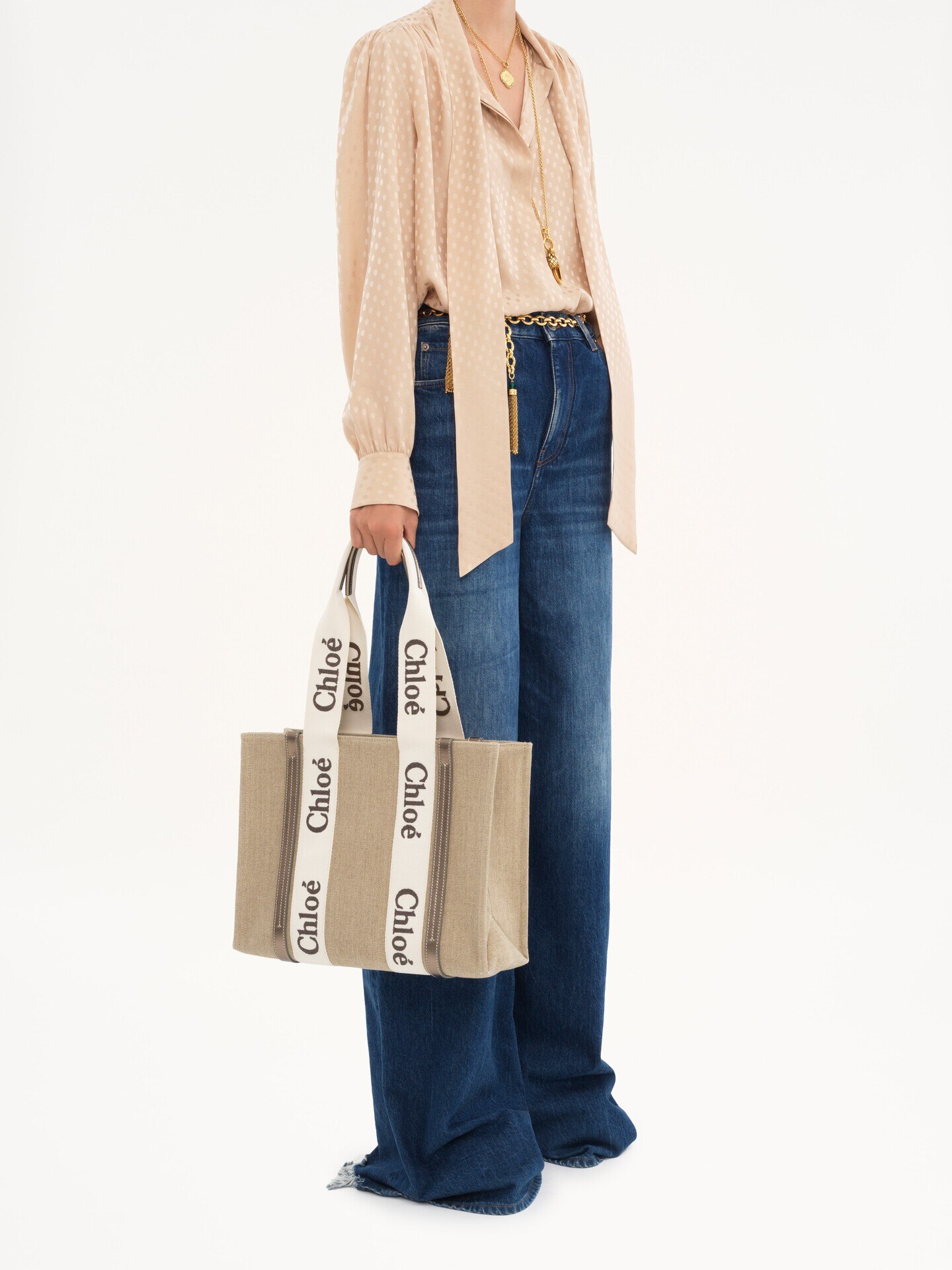 Woody tote bag in linen & leather - 9