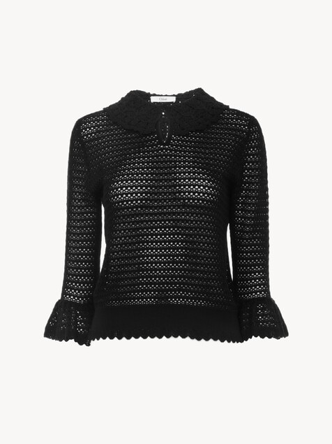 Elbow-sleeve collared jumper in a wool knit