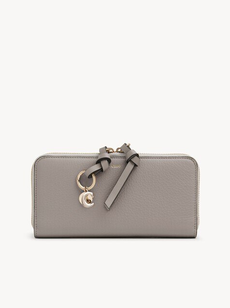 Alphabet zipped long wallet in grained leather