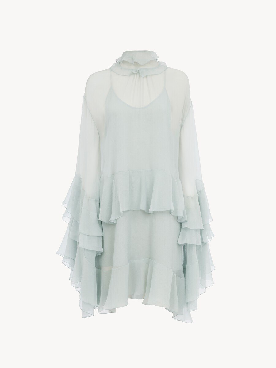 Mini ruffled dress in silk mousseline - 2