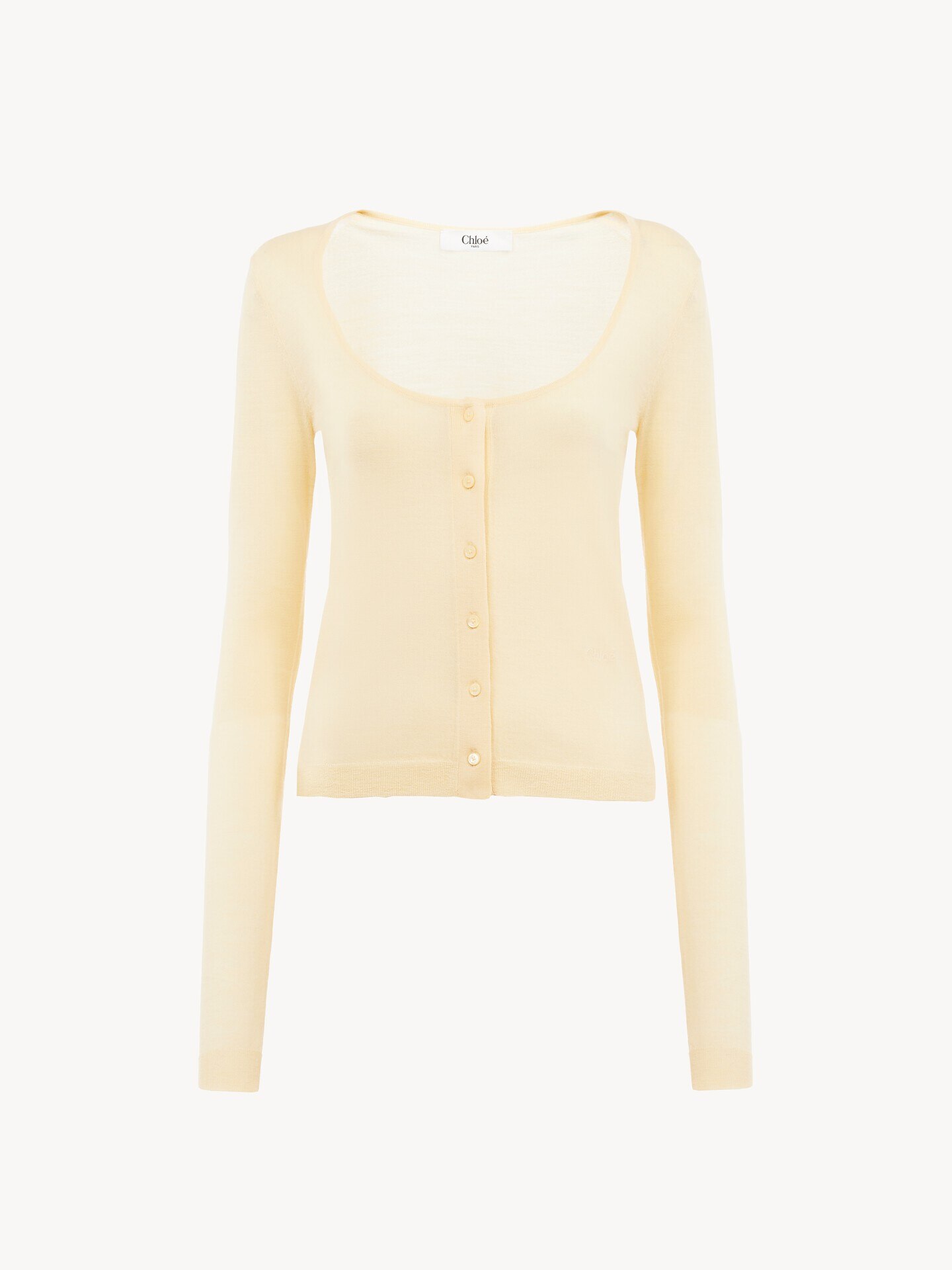 Scoop-neck fitted cardigan in superfine wool knit - 1