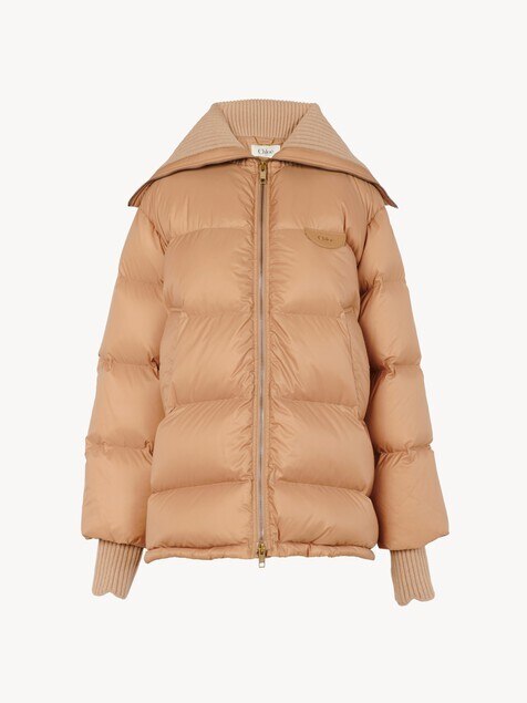 High-neck puffer jacket in shiny nylon